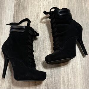 Women's Black Lace-Up High Heel Ankle Boots